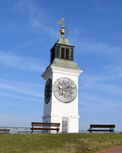 Clock Tower At The Petrovaradin Fortress Where The Exit Festival Is Held. It Is One Of The Symbols Of The City Of Novi Sad. Serbia.