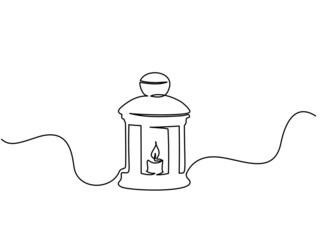 Christmas lantern in silhouette on a white background. Continuous one line drawing