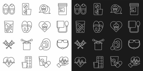 Canvas Print - set line heart rate, eyeglasses, blood pressure, grandmother, slippers, false jaw in, and icon. vect