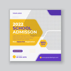 Wall Mural - School admission education social media post banner template 