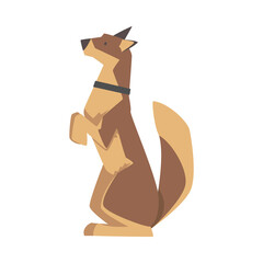 Sticker - Dog Breed with Brown Coat and Collar on Neck Sitting on Hind Legs Vector Illustration