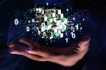 Fototapete - Augmented Analytics Data cloud storage network from lines, triangles and particle style design. Illustration