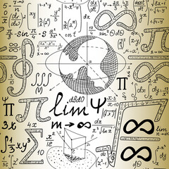 Wall Mural - Mathematical manunuscripts and technical drawings on the old paper, scientific vector seamless pattern	
