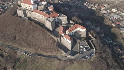 Wall Mural - Aerial view from a drone to Palanok castle in Mukachevo