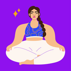 Wall Mural - Illustration of woman meditating wearing bright sportswear