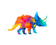 Vector dinosaur triceratops of watercolor splash paint. Colorful vector icon