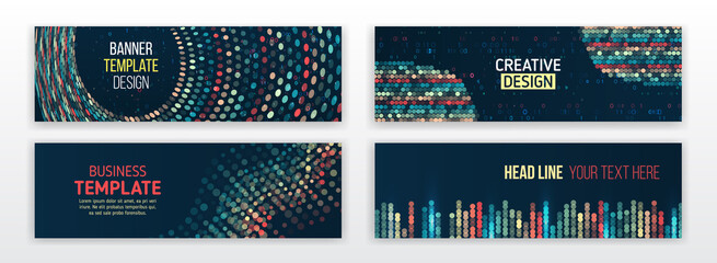 Leinwandbilder - Set of modern banner templates for websites. Abstract social media cover design. Horizontal header web background. Visualization of data arrays, databases. Information flow, sorting.