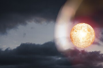 Poster - Amazing full moon on night sky with stars and clouds. Halloween