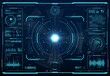 © Vector Tradition - HUD spaceship or shuttle aircraft digital screen interface, vector ui or gui of Sci Fi space game. Hologram screen of head up display with aim control panel frame, menu and info bars, map and graphics