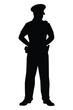 Standing policeman silhouette vector on white background, cop, officer in public.