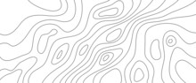 The Stylized Height Of The Topographic Map Contour In Lines And Slim Contours. Black On White. Concept Of A Conditional Geography Scheme And The Terrain Path, Earth. Wide Size. Vector Illustration.