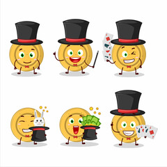 Sticker - A dalgona candy circle Magician cartoon character perform on a stage