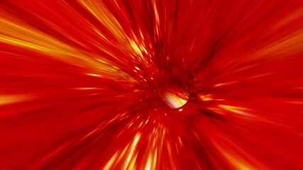 Wall Mural - abstract glow yellow red energy warp hyperspace tunnel through time and space animation. 4k 3d loop 