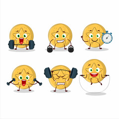 Sticker - A healthy dalgona candy star cartoon style trying some tools on Fitness center