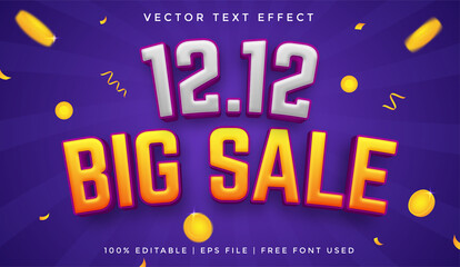 Wall Mural - 1212 big sale text, editable text effect template with flying coins and confetti