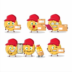 Sticker - Cartoon character design of dalgona candy triangle working as a courier