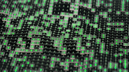 Green matrix of digital code 3D render