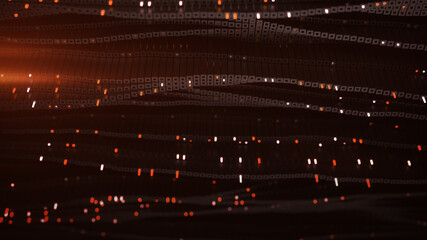 Wall Mural - waving matrix of red glowing cubes 3d render