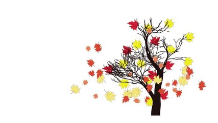 Wall Mural - Cartoon autumn maple tree and falling leaves