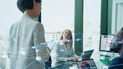 Poster - Business communication network concept. Software as a service. Digital transformation. ERP. Enterprise Resources Planning.