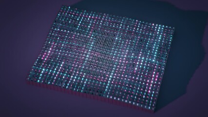 Digital binary code datum. Isometric 3D render seamless loop animation