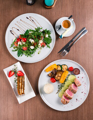 Sticker - Food. Set of dishes on the table. On a wooden background. Top view. Copy space.