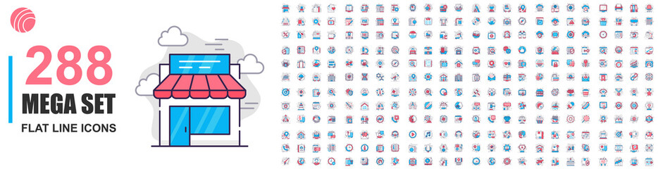 Collection of vector line icons. Mega set. Contains such Icons as Business, Marketing, Shopping, Teamwork, SEO, Technology, Medical, Social Media, Web Development, and more. Linear pictogram pack.