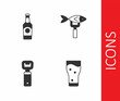 © Iryna - Set Glass of beer, Beer bottle, Bottle opener and Dried fish icon. Vector