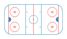 Hockey Rink. Hockey Field. Ice Arena For Nhl And Winter Sport Game. Ice Pitch In Top View. Stadium With Graphic Line Diagram. Outline Background For Plan And Play. Vector