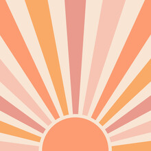 Let The Sunshine In Retro Style Illustration With Colorful (orange, Pink) Sun Rays On Pastel Pink Background For Summer Lovers