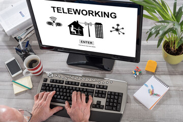 Poster - Teleworking concept on a computer