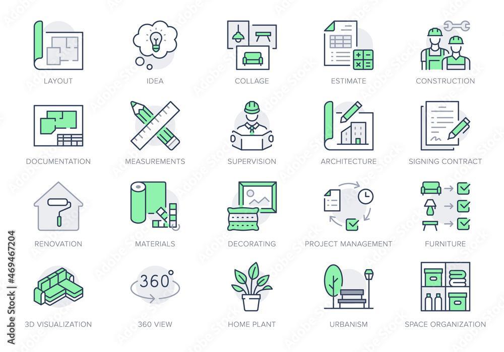 Interior design line icons. Vector illustration include icon ...