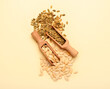 © Pixel-Shot - Scoops with natural pumpkin seeds on yellow background
