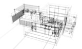 Fototapeta Paryż - house architectural drawing 3d illustration