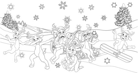 Wall Mural - santa reindeer sled coloring 2021