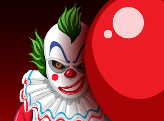 Poster - Creepy clown face peeking out from behind balloon