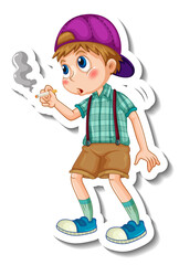 Wall Mural - Sticker template with a boy smoking cigarette isolated