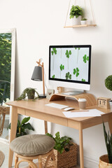 Wall Mural - Stylish room interior with comfortable workplace. Home office