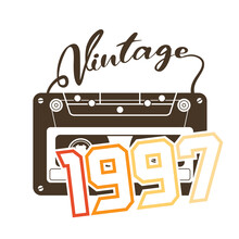 Vintage 1997 Retro Cassette Tape, 1997 Birthday Typography Design