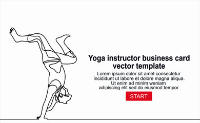 Wall Mural - Yoga instructor business card vector template.Continuous one line