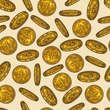 Gold Coins Vintage Colorful Seamless Pattern
