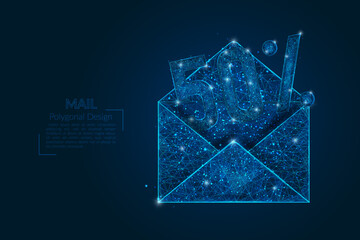 Wall Mural - Abstract isolated image of a letter, mail or message with 50% discount. Polygonal illustration looks like stars in the blask night sky in spase or flying glass shards. Digital design for website, web