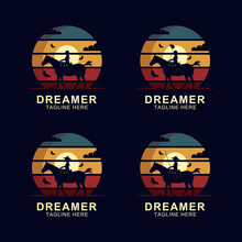 Dreamer Riding Horse Logo Design Vector