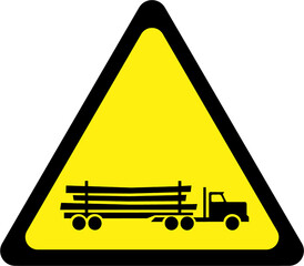 Canvas Print - Warning sign with Logging truck