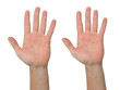© New Africa - Man showing hands without and with calluses on white background., closeup. Collage