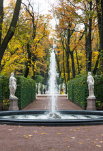Sculptures And Fountains Of The Summer Garden (Letniy Sad) In Autumn, St. Petersburg