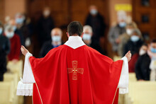 Catholic Mass, Holy Week, Eucharist Celebration, Saint Joseph Des Fins Church, Annecy, Haute-Savoie, France