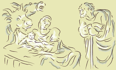 Wall Mural - Birth of baby Jesus, image of the nativity scene, Christian religious holiday of Christmas.