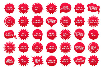 Poster - Set of red tag sticker for sale marketing and advertising. Vector illustration