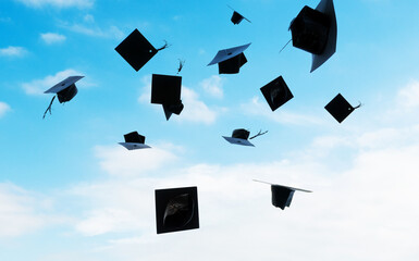 Wall Mural - Group of graduation caps thrown in the air